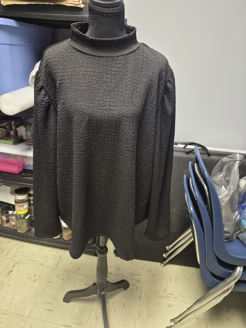 Textured Black Mock Neck Sweater